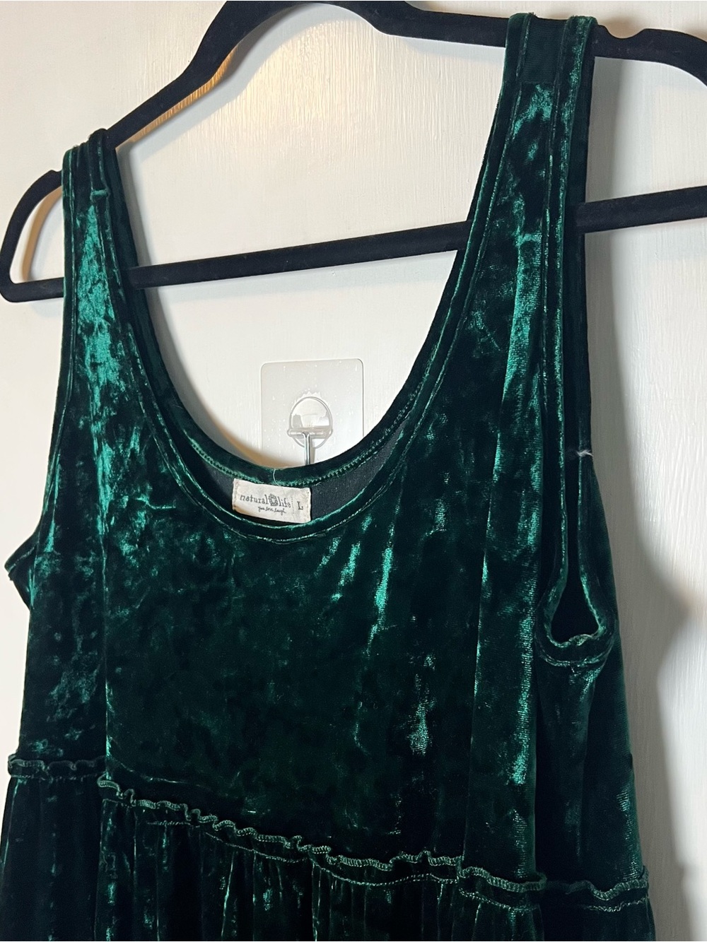 Natural Life Karlie Green Crushed Velvet Tiered Maxi Dress Sz. L - Picture 4 of 8